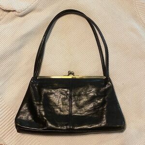 HOBO International Gina Black Leather Kiss Lock Shoulder Bag